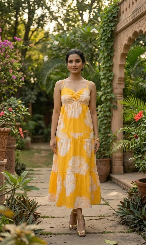 Mango Floral Tiered Cotton Dress