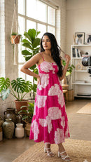 Pink Floral Tiered Cotton Dress