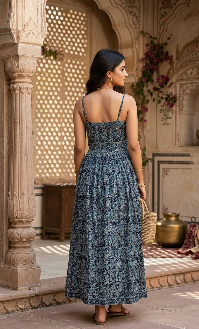 Navy Paisley Print Dress