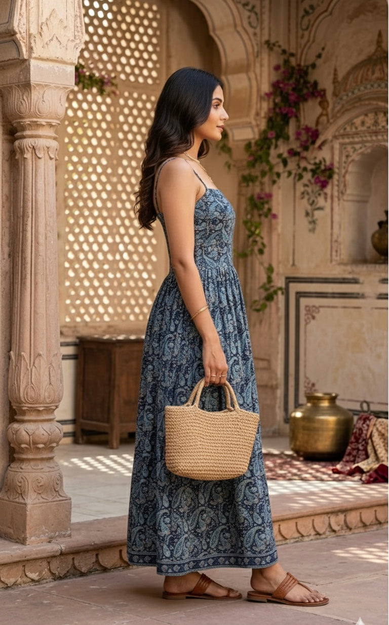 Navy Paisley Print Dress