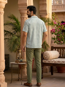 Split Pattern Camp Collar Shirt – Green & White