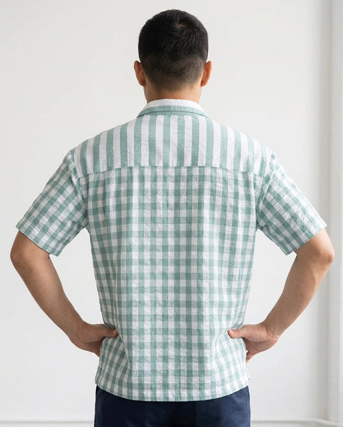 Split Pattern Camp Collar Shirt – Green & White