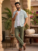 Split Pattern Camp Collar Shirt – Green & White