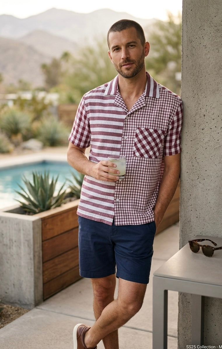 Dual Pattern Resort Shirt – Burgundy Mix