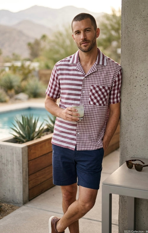 Dual Pattern Resort Shirt – Burgundy Mix