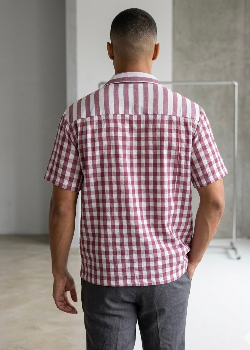 Dual Pattern Resort Shirt – Burgundy Mix