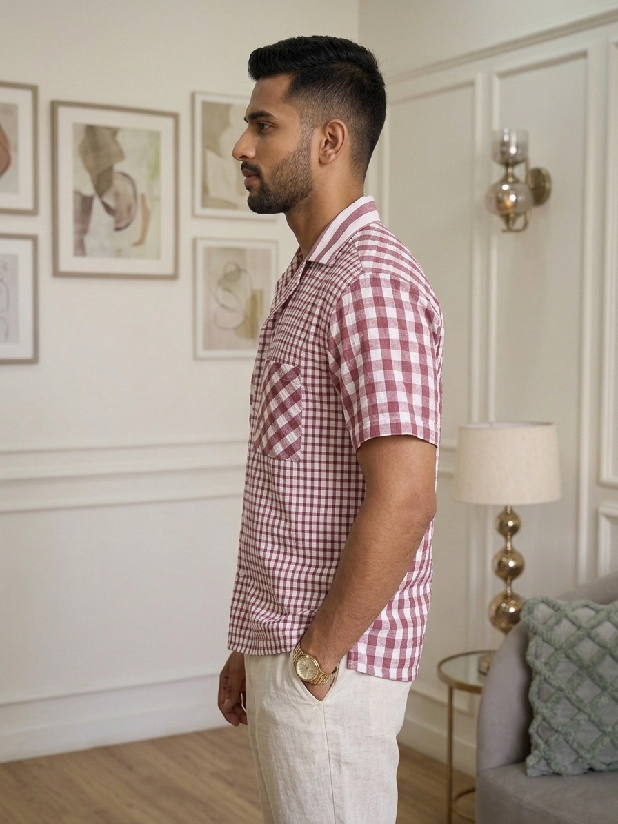 Dual Pattern Resort Shirt – Burgundy Mix