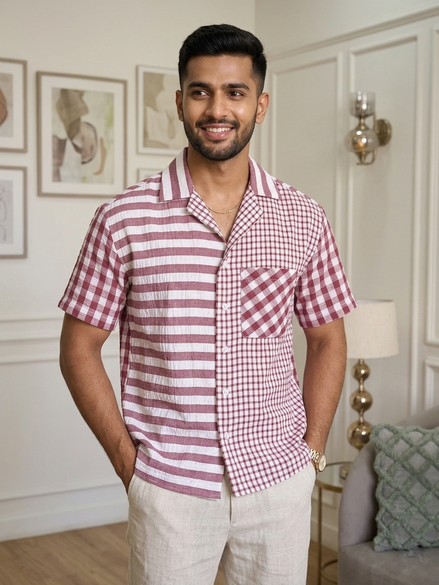 Dual Pattern Resort Shirt – Burgundy Mix