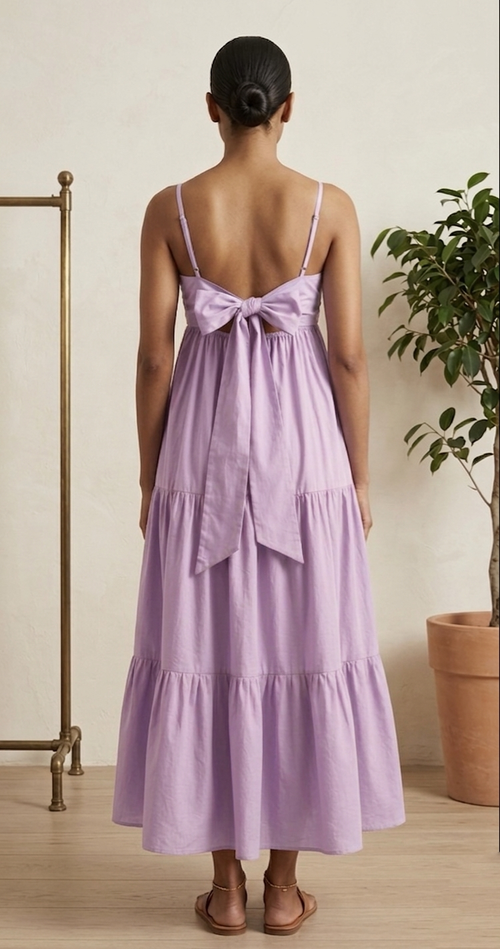 Lavender Tiered Midi Dress with back Tie