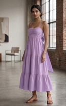 Lavender Tiered Midi Dress with back Tie