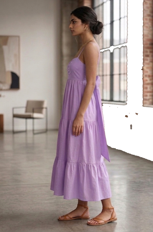 Lavender Tiered Midi Dress with back Tie
