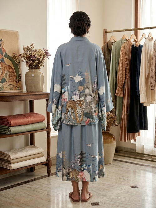 Serene Grey Bloom Oversized Shirt & Skirt Co-ord Set