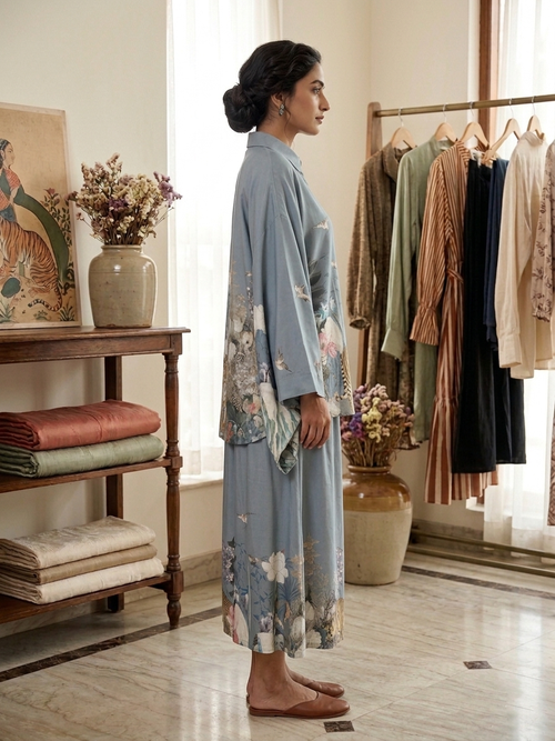 Serene Grey Bloom Oversized Shirt & Skirt Co-ord Set