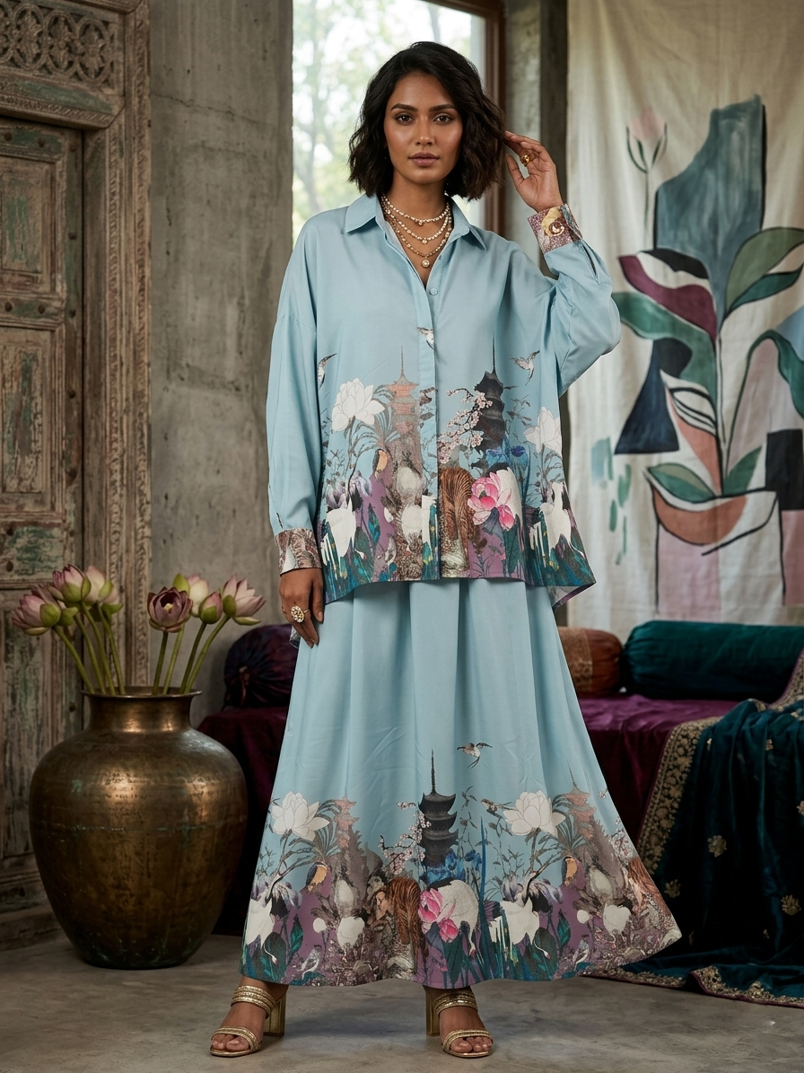 Serene Bloom Oversized Shirt & Skirt Co-ord Set