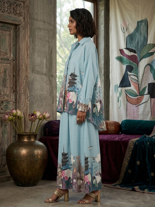Serene Bloom Oversized Shirt & Skirt Co-ord Set
