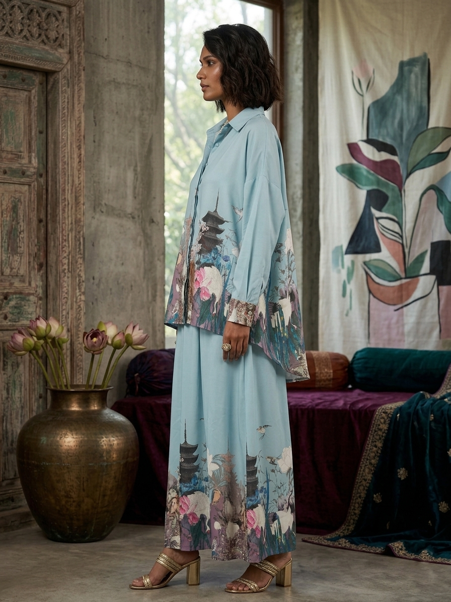 Serene Bloom Oversized Shirt & Skirt Co-ord Set