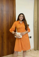 Ring Detail Midi Dress-Orange