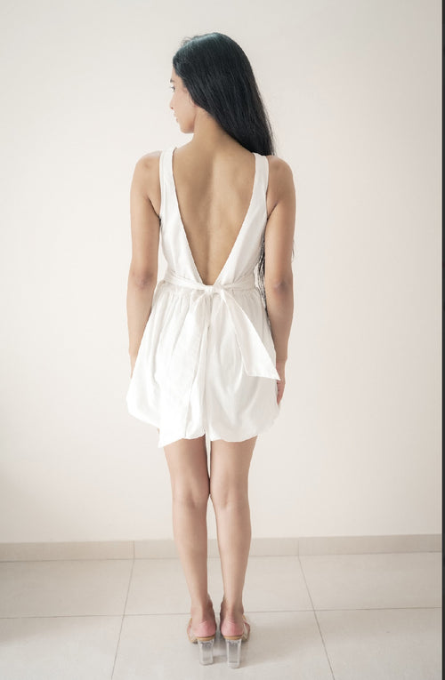 Balloon Hem Mini Dress – White