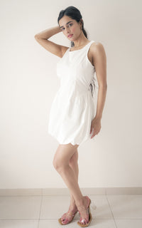 Balloon Hem Mini Dress – White