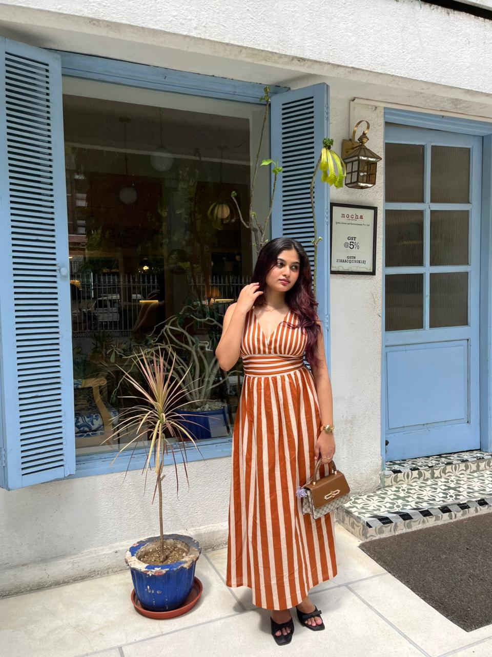 Brown Striped Maxi Dress