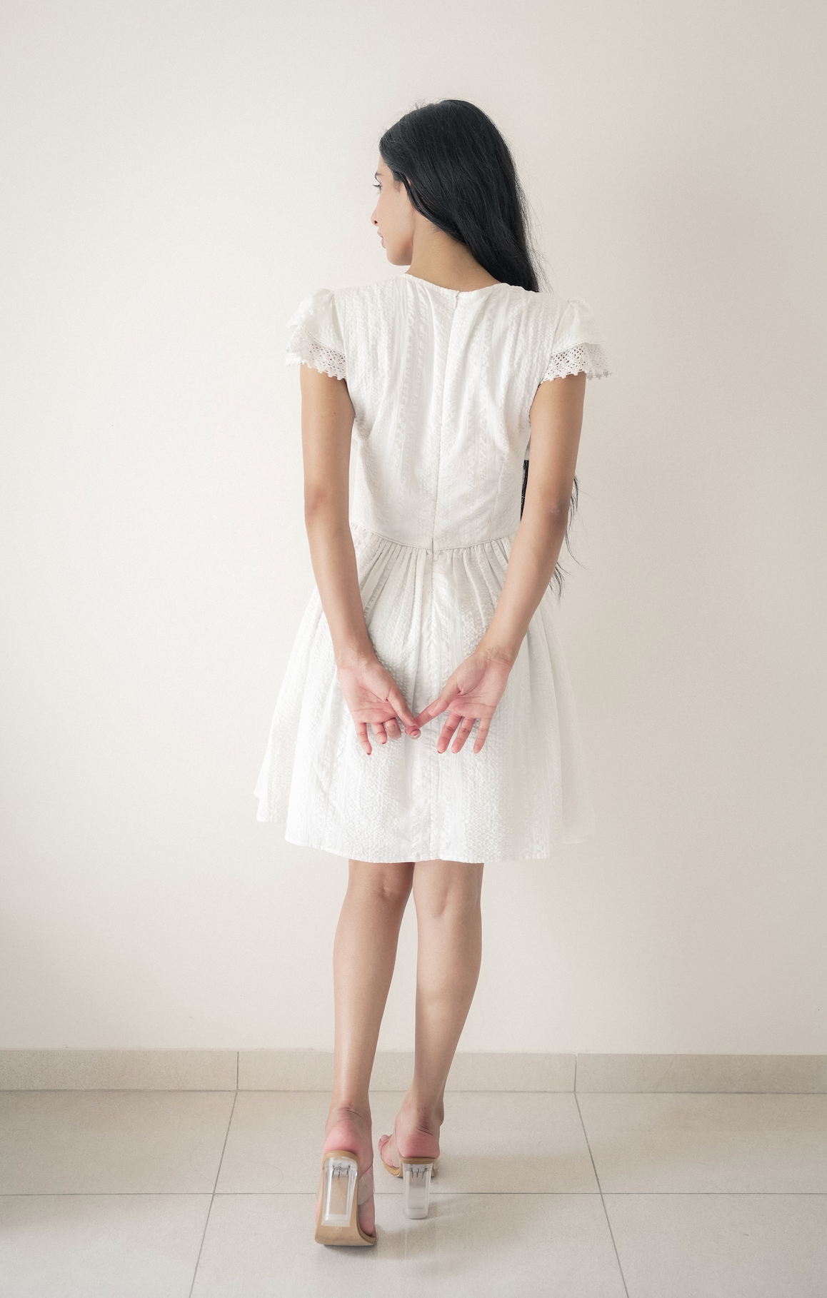 White Dobby Mini Dress