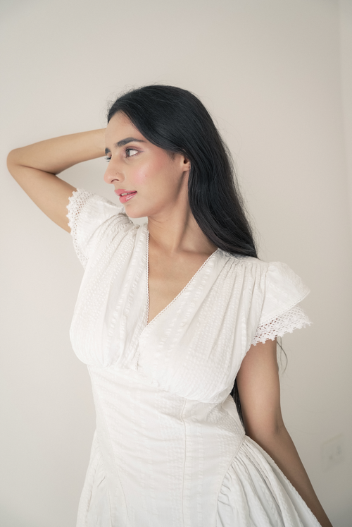 White Dobby Mini Dress