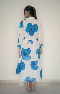 Blue Bloom Button-Down Midi Dress