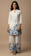 Indigo Floral Embroidered Kurta &amp; Palazzo Set