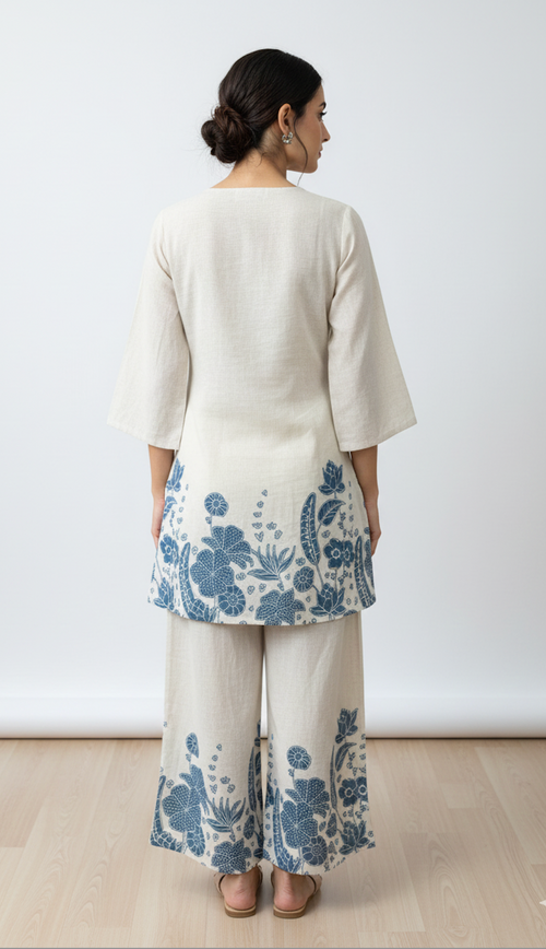 Indigo Floral Embroidered Kurta &amp; Palazzo Set