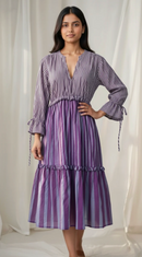 Lilac Striped Tiered Midi Dress