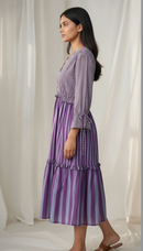 Lilac Striped Tiered Midi Dress