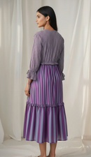 Lilac Striped Tiered Midi Dress