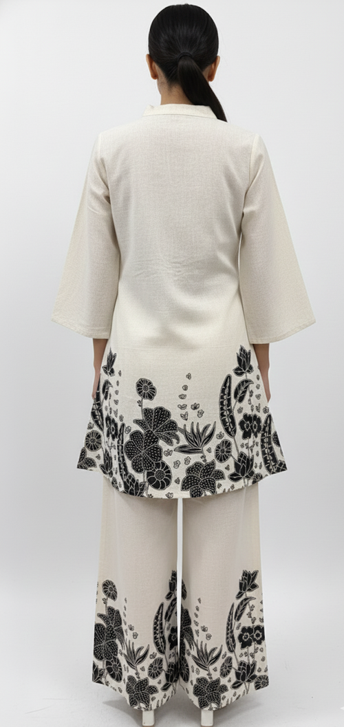 Monochrome Floral Embroidered Kurta & Palazzo Set