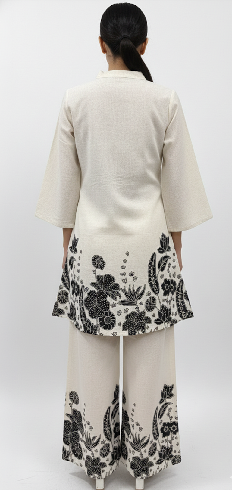 Monochrome Floral Embroidered Kurta & Palazzo Set