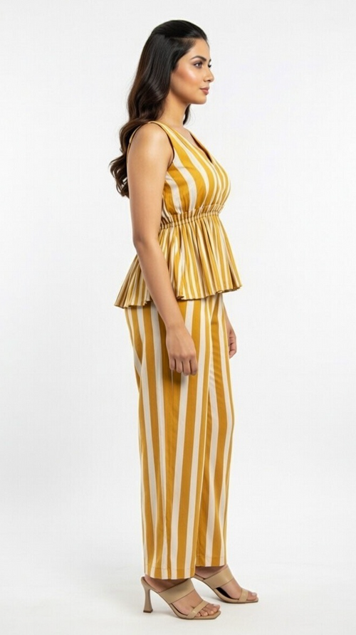 Mustard & White Striped Co-Ord Set