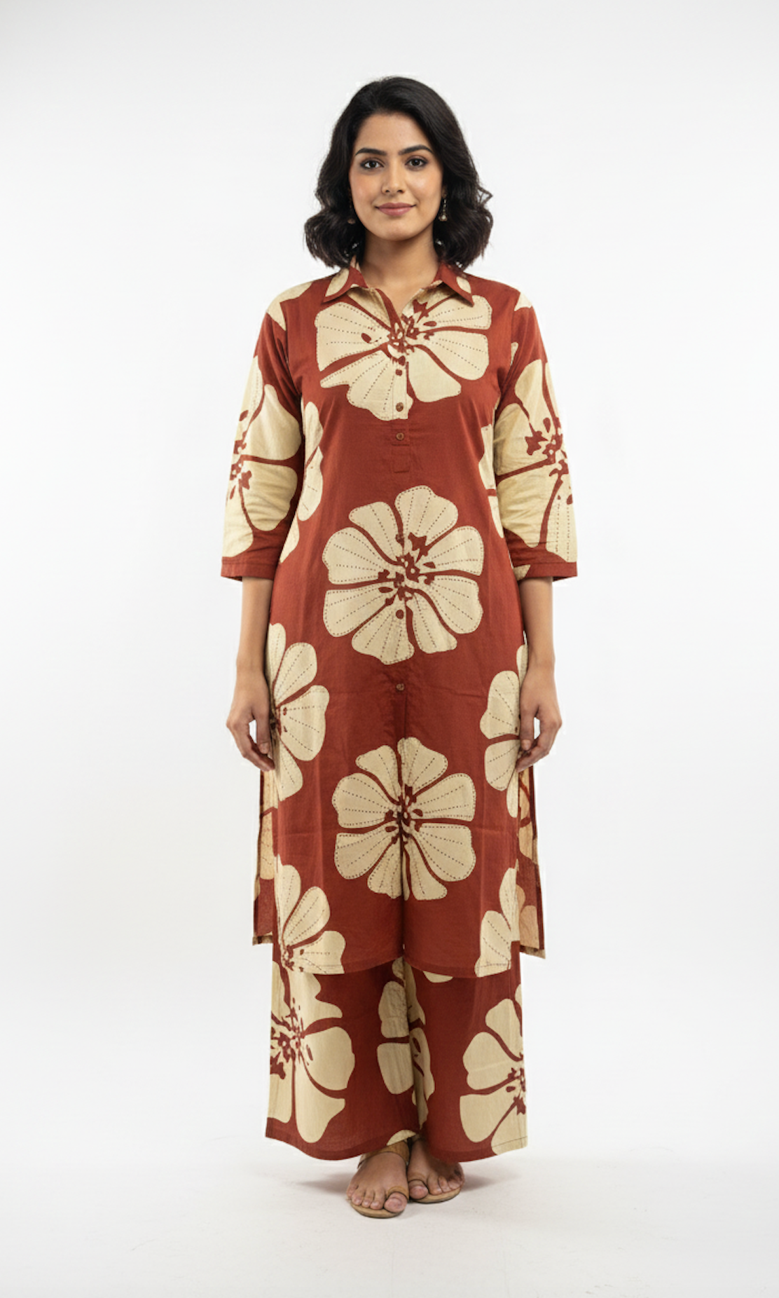 Rust & Cream Floral Block-Print Co-ord Set