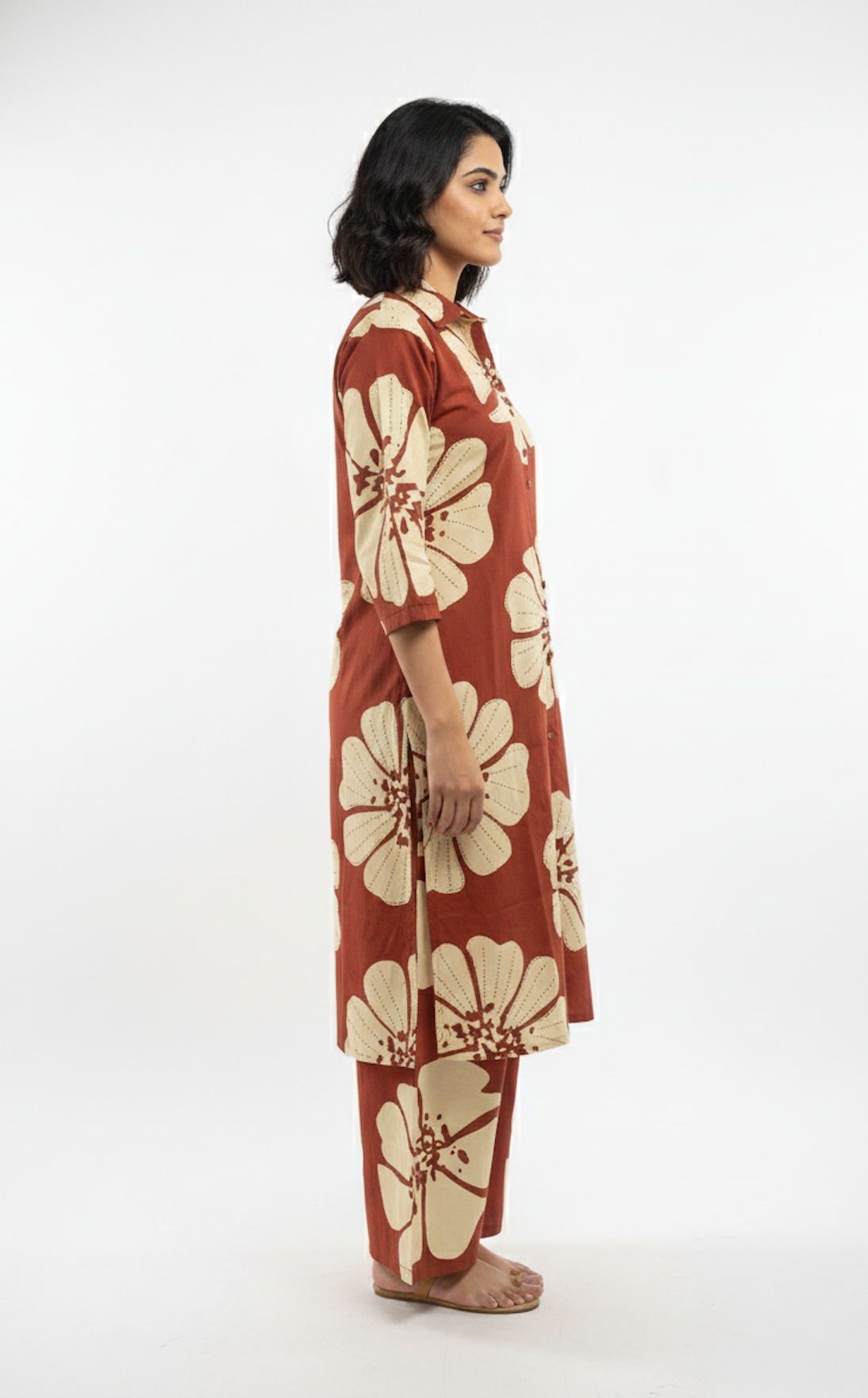 Rust & Cream Floral Block-Print Co-ord Set