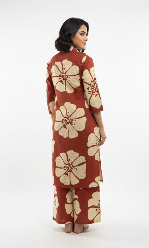 Rust & Cream Floral Block-Print Co-ord Set