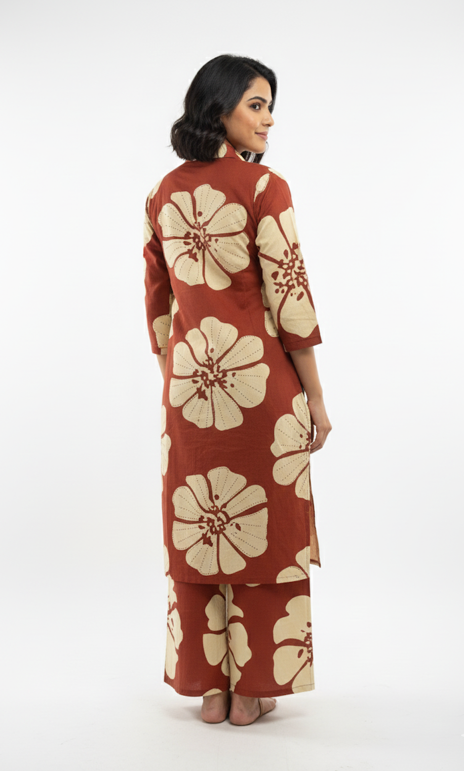 Rust & Cream Floral Block-Print Co-ord Set
