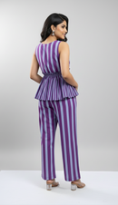Striped Peplum Top & Straight Pants Co-Ord Set