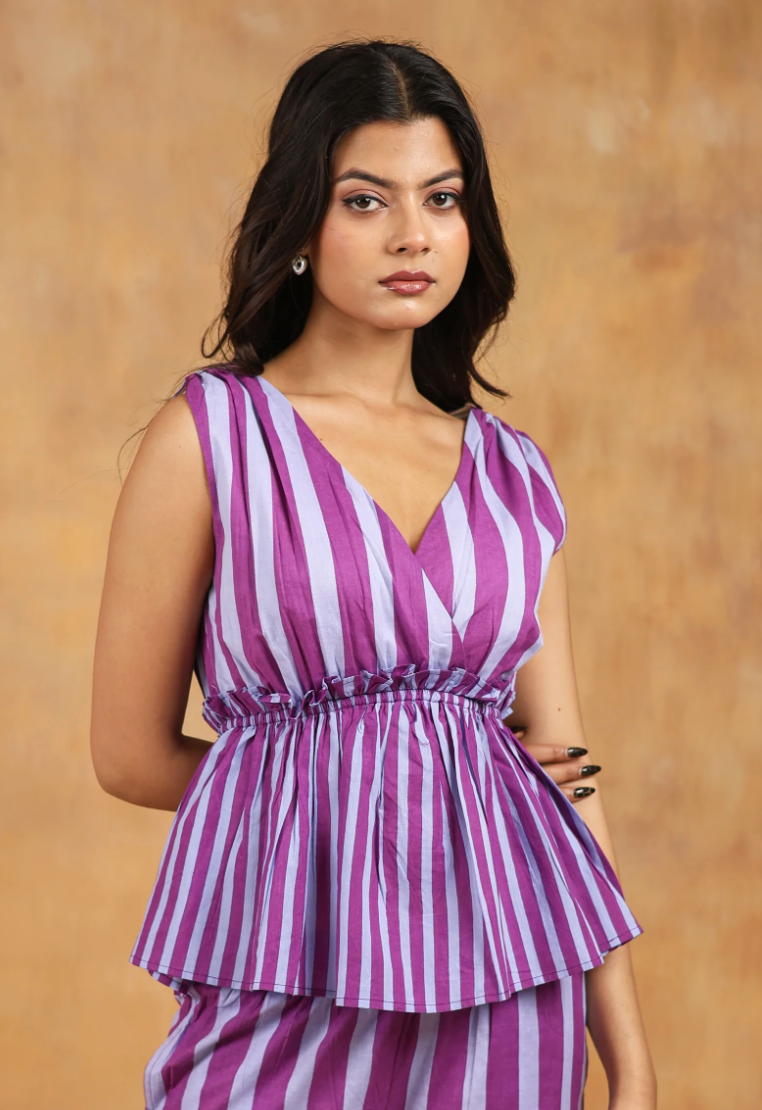 Lilac Stripe Peplum Top