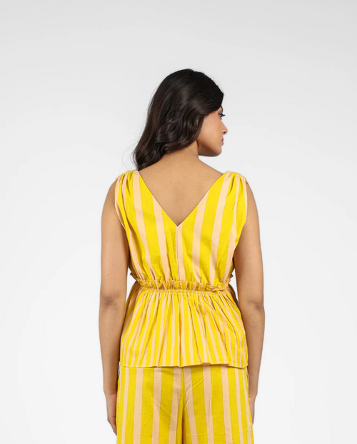 Musturd Stripe Peplum Top