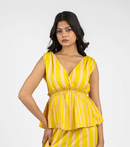 Musturd Stripe Peplum Top