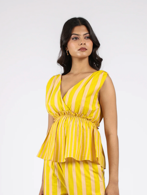 Musturd Stripe Peplum Top