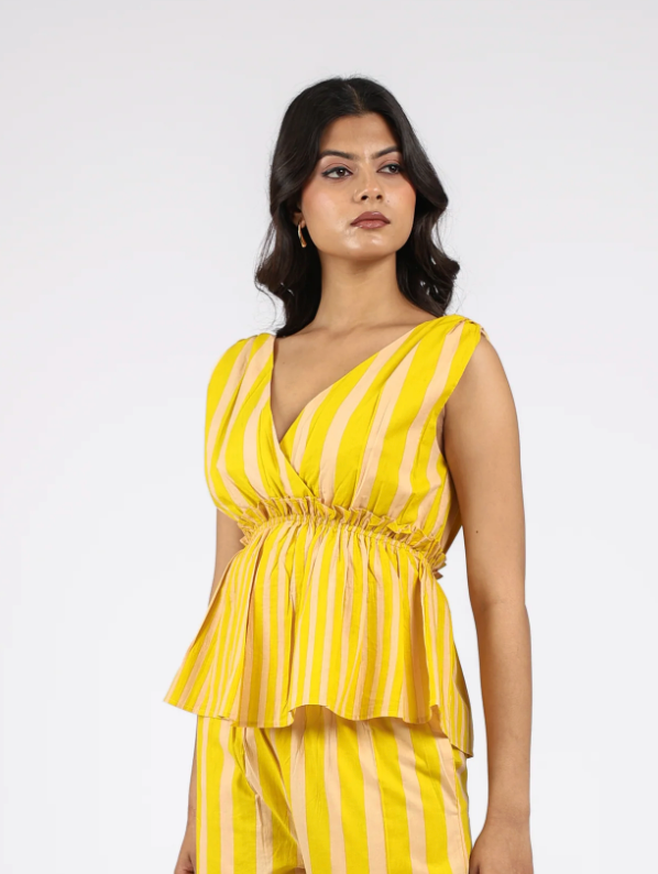 Musturd Stripe Peplum Top