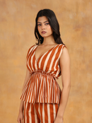 Brown Stripe Peplum Top