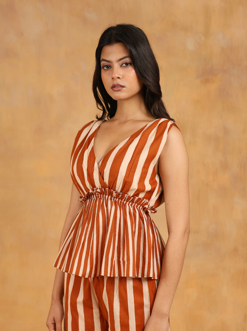 Brown Stripe Peplum Top