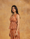 Brown Stripe Peplum Top