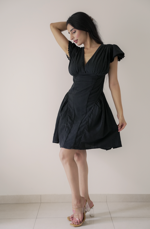 Black Dobby Mini Dress