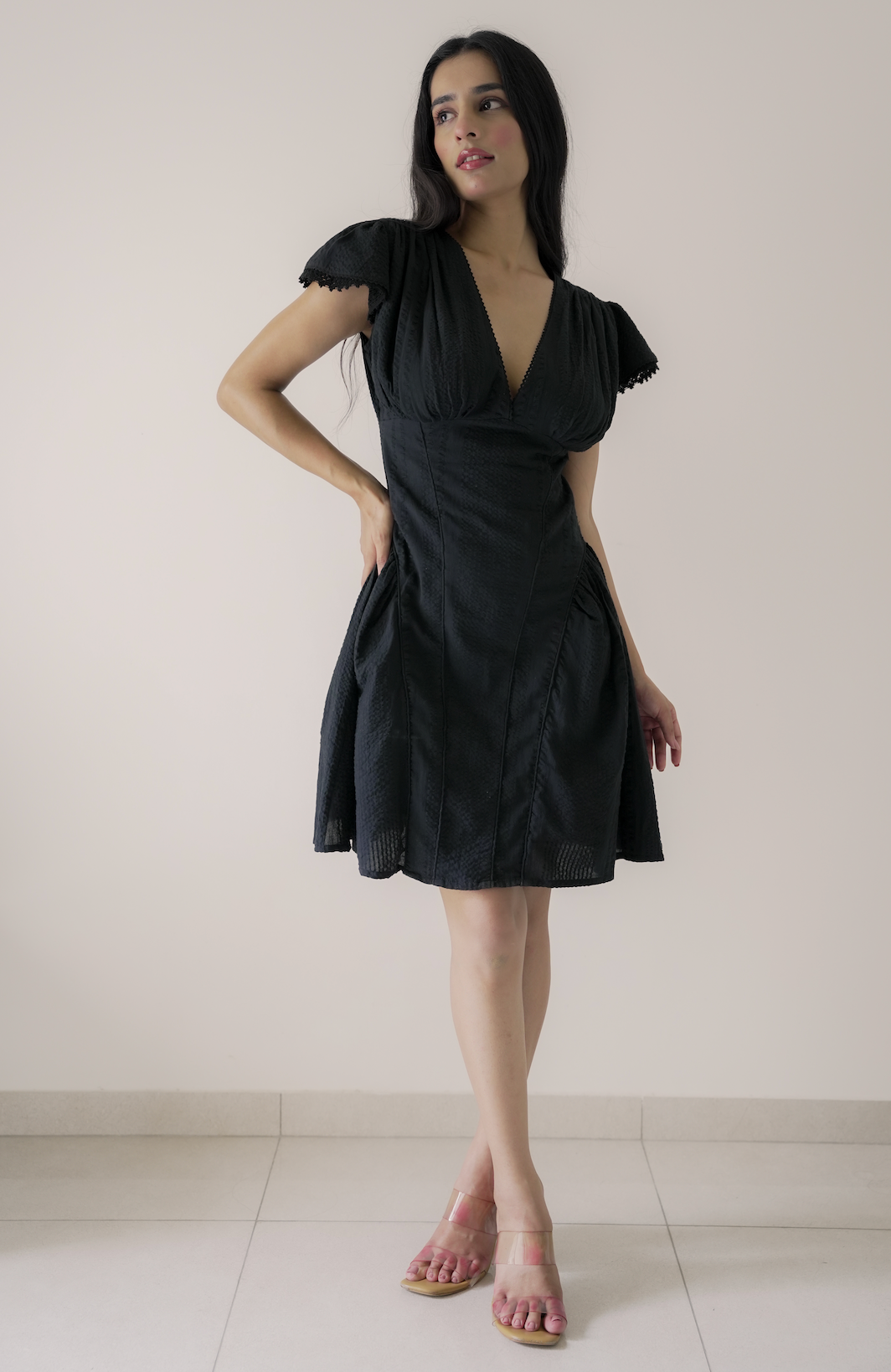Black Dobby Mini Dress